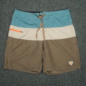 Howler Brothers Board Shorts Mens 34 Blue Brown Colorblock Swim Zip Pocket